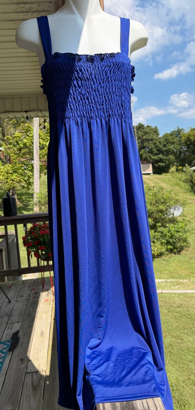 NWT Seven Islands Royal Blue Smocked Maxi Dress 3X Coastal Cottagecore Beachy